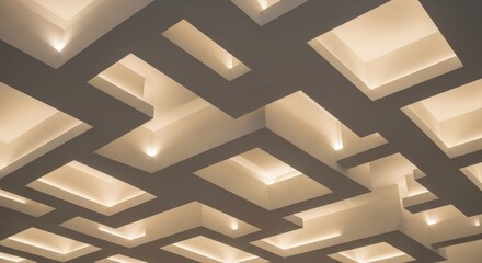Sophisticated geometric ceiling design with warm lighting accents
