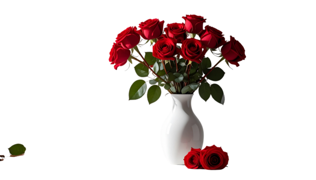 Elegant bouquet of red roses from a royal agricultural collection isolated on transparent background