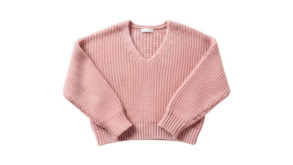 Knitted pastel garment with a v-neck opening displayed against a dark background