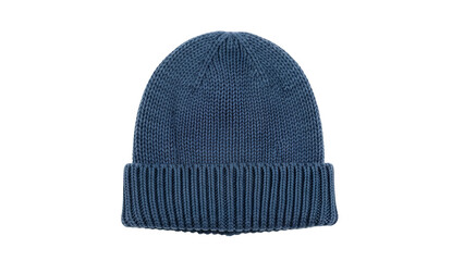 Knit fabric winter head covering displays prominent ribbing on its folded cuff