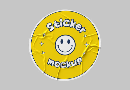 Crumpled Sticker Mockup Template