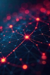 Fototapeta premium Close-up shot of a complex network of glowing nodes and connecting lines visualizing digital interaction data streams, illustrating intricate data flows and connections , nexus, connections