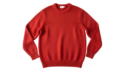 Bright crimson knitted pullover garment displayed against a solid black backdrop