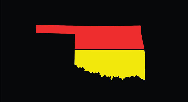 Oklahoma state outline in red and yellow colors on