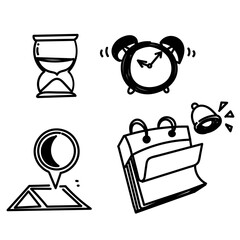 doodle calendar time location set icon in hand drawn style cartoon