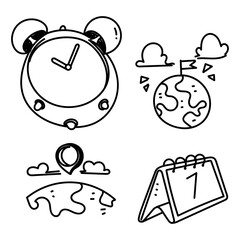 doodle calendar time location set icon in hand drawn style cartoon