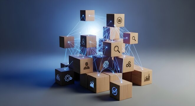 Digital Data Network Connection and Global Business Structure Concept
Technology Interface, Communication, Information Flow, Abstract Blocks - Powered by Adobe