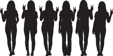 Silhouettes of women giving peace signs