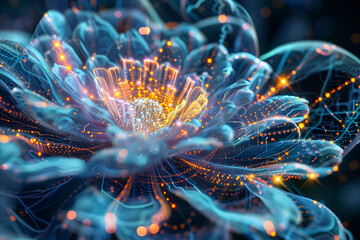 Electric Blue Flower Digital Art Glowing and Intricate Pattern Futuristic Design