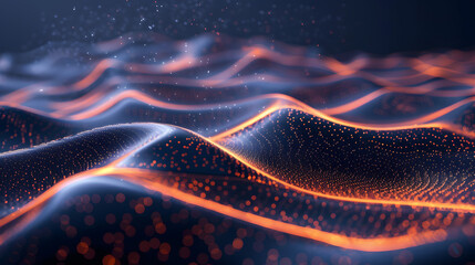 Abstract Digital Wave Background with Orange Light and Dark Blue Gradient