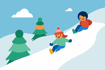 Kids sledding down