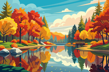 Autumnal lake view
