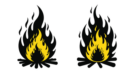 Stylized black and yellow flames two identical fire illustrations displayed