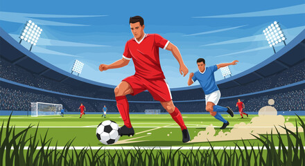 Soccer player dribbling the ball with focus and determination on the field.