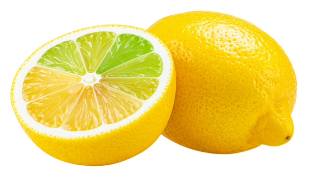 Lemon preservation display with fresh and stored lemons isolated on transparent background