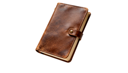 Beautifully crafted vintage brown distressed leather journal or notebook with a rustic snap button strap closure, perfect for daily notes, personal diary entries, business planning, travel logs, or cr