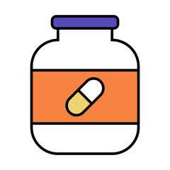 Vitamin Supplement Bottle with Capsule Icon. Vector.