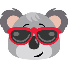 Cute Gray Koala Emoji Wearing Red Sunglasses Smiling On Transparent Background