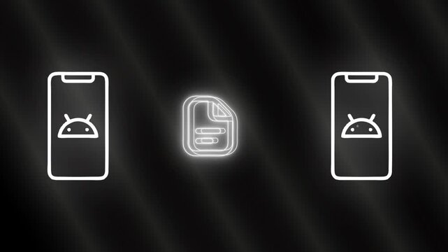Secure document transfer between phone icons on transparent background. File sharing, cloud sync, and business communication systems. Motion graphics of file sharing concept