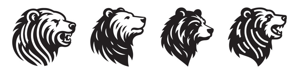 Bear Head Silhouette Collection: Fierce Wildlife Art.