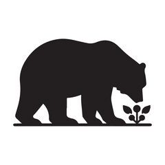 Silhouette of a Bear Interacting with a Plant.
