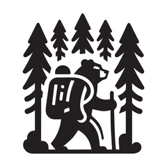 Bear Hiker in Forest Silhouette Adventure Outdoors Nature.