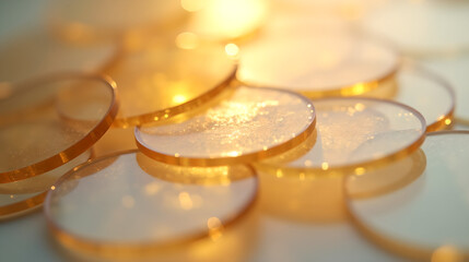 Macro Texture of Intersecting Resin Discs with Bright Highlights
