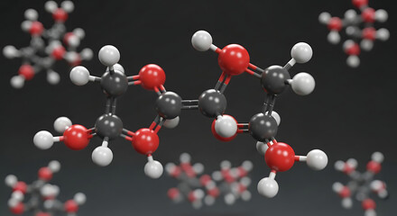 Detailed 3d model of a glucose molecule and other sugars in motion