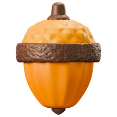 Acorn 3D Illustration for Autumn Harvest and Thanksgiving Seasonal Decoration. A natural brown oak seed object, perfect for festive home decor, holiday social media design, and seasonal UI element.