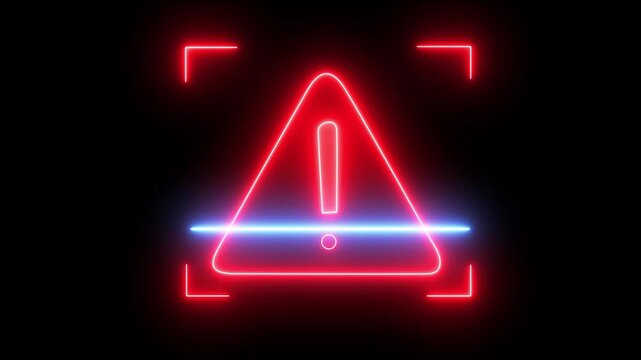 Glowing Neon lineTriangle warning sign exclamation mark animated. Alert warning sign Exclamation symbol, danger warning sign animated. anger warning sign animated..