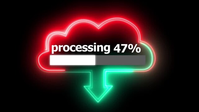 Neon symbol cloud, loading process. 0 to 100% processing Cloud icon isolated idea concept Business technology web internet graphic icon....