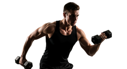 Determined athlete lifting dumbbells during intense workout session