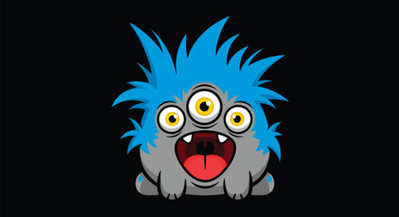 Fototapeta premium A cute, fluffy blue monster with three eyes and an open mouth