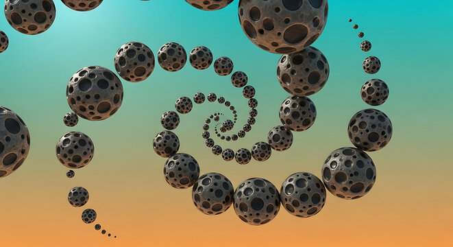 Abstract nano-scale spheres forming a mesmerizing spiral pattern in vibrant gradient colors - Powered by Adobe