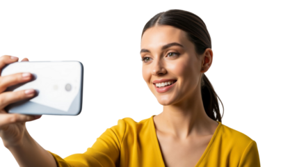 Cheerful young woman capturing a selfie with a modern mobile device