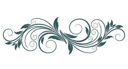 Fototapeta premium Elegant teal floral ornament with swirls and leaves on a white background design element