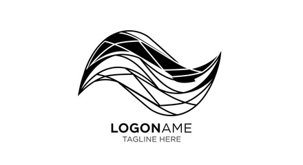 Abstract black and white wavy logo design with lines and geometric shapes suitable for business