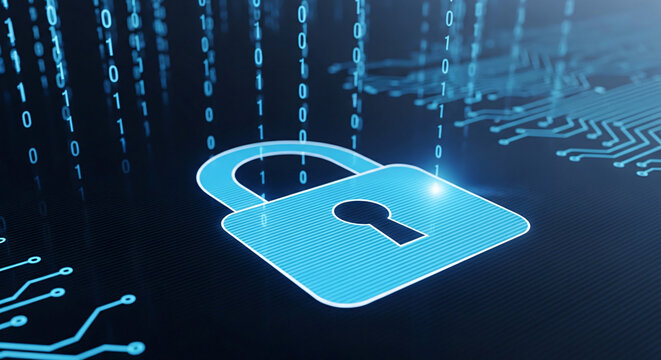 Data Security with Padlock and Binary Code Illustration
