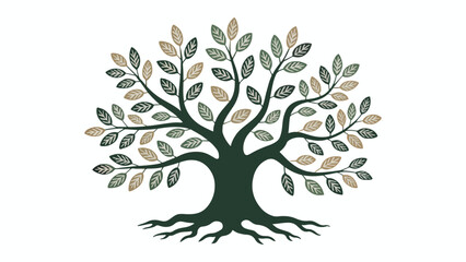 Obraz premium A detailed illustration of a tree with many leaves, symbolizing growth, nature, and the interconnectedness of life in a natural setting
