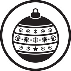 Black Christmas Ball Icon with Snowflake and Star Pattern in Circle
