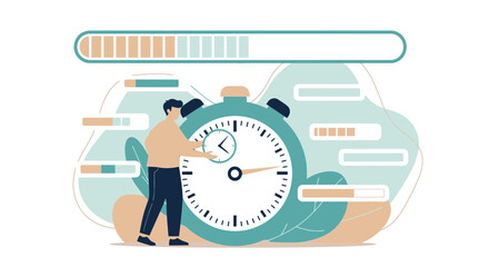Conceptual Artwork Depicting Time Management Strategy and Progress Illustration