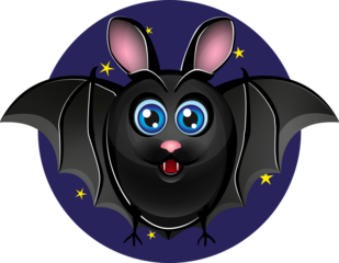 Cute bat on the background of the night starry sky
