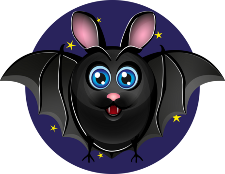 Cute bat on the background of the night starry sky