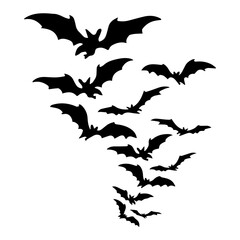 Halloween bat set, Flying Bats Silhouette Isolated 64x64 Vector Icon