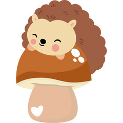 Cute Hedgehog Character Sitting On A Mushroom With A Transparent Background