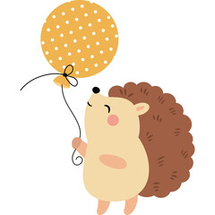 Cute Hedgehog Holding A Yellow Polka Dot Balloon On A Transparent Background