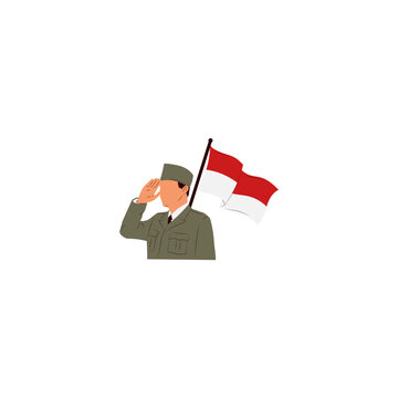 soldier saluting indonesian flag clip art preview