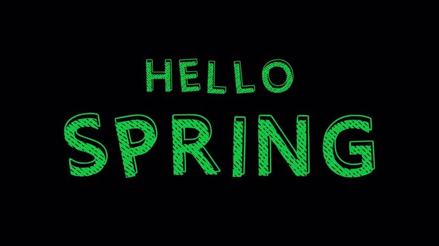 Hello Spring doodle green text with wiggle animation on alpha channel. Compatible for spring related motion graphic projects.