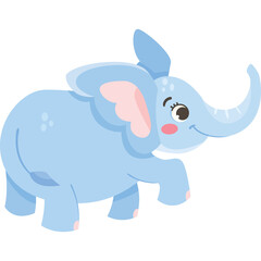 Cute Light Blue Baby Elephant Walking Forward With Pink Inner Ears And Cheeks And A Curved Trunk In A Side Profile View Against A Transparent Background