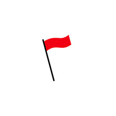 A simple red flag on a black pole against a white background, a symbol of warning or notice